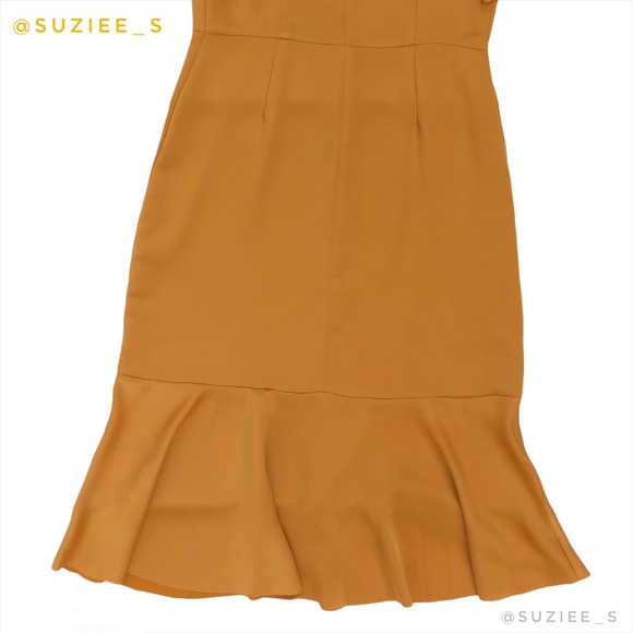 Banana Republic Midi Dress Satin Yellow Flutter Sleeve Flounce Hem 10 NWT - Picture 9 of 15